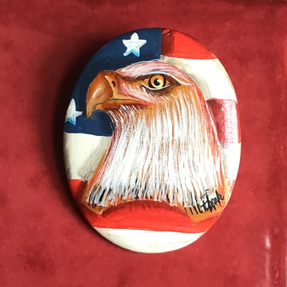 American Bald Eagle Flag Patriotic Signed Pin Brooch USA Large